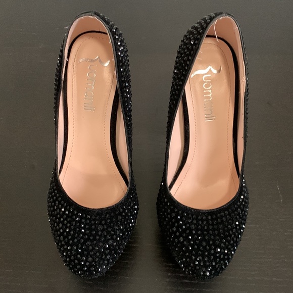 Black suede/rhinestone platform, stilettos - Picture 11 of 13